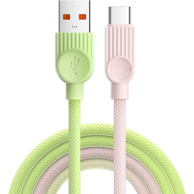 Essager ES-X73 opletený nabíjecí a datový USB-A na USB-C 2m zelenorůžový