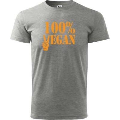 Dobrý Triko pánské tričko 100% vegan oranžový potisk tmavě šedý melír
