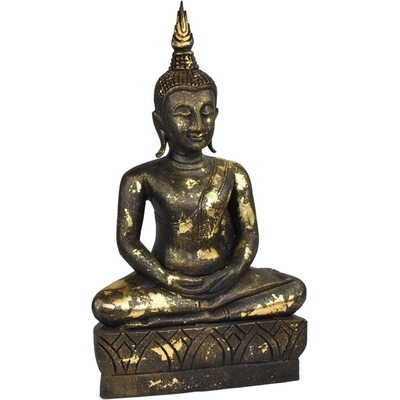 Dřevěná socha Buddha - Dhyana Mudra meditace lotos, černozlatá, 69 cm
