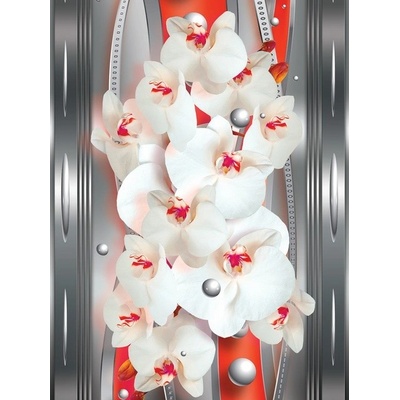 Preinterier Fototapeta panel - PL0200 - Orchidea na oranžovo striebornom pozadí vlies - 206cm x 275cm