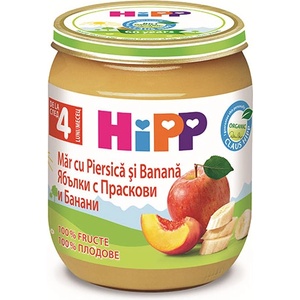 HiPP Био Пюре HiPP Ябълки с банани и праскови 125 гр. - 4+ месеца