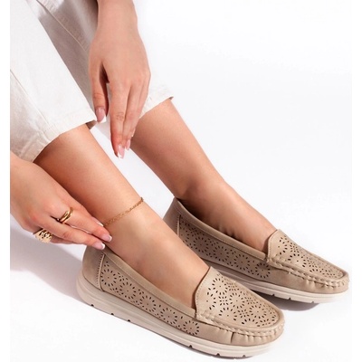 Komfortní dámské mokasíny béžové bez podpatku