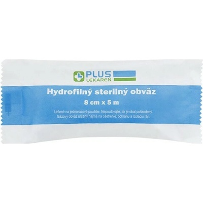 PLUS LEKÁREŇ Hydrofilný sterilný obväz 8 cm x 5 m 1 ks