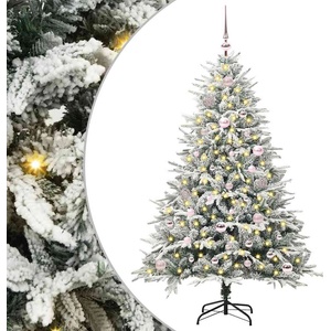 vidaXL Изкуствена светена коледна елха с комплект топки Зелено 150 cm (3395386)