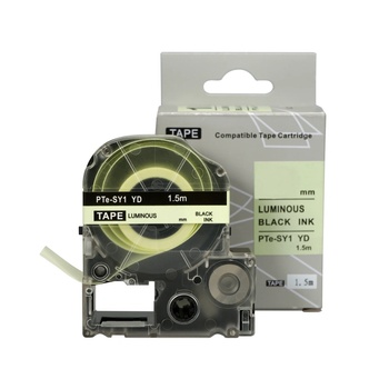 Compatible Epson SY12YD, 12mm x 1, 5m, черен печат / луминесцентни бял фон, съвместима лента (PTe-SY12YD)