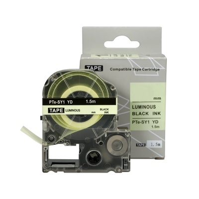 Compatible Epson SY12YD, 12mm x 1, 5m, черен печат / луминесцентни бял фон, съвместима лента (PTe-SY12YD)
