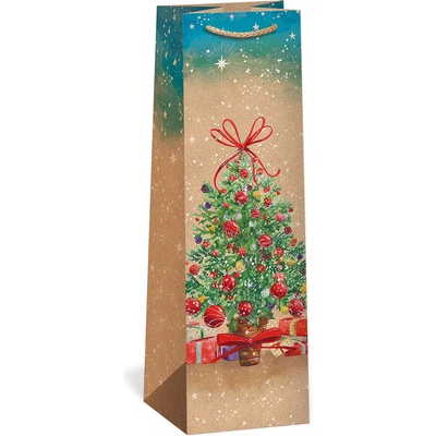 ARGUS Darčeková papierová taška NATUR na víno (11 x 36 cm) - Stromček s mašľou 08340087