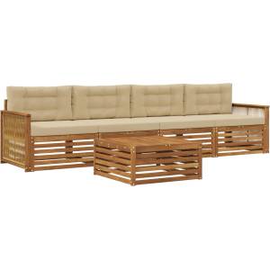 vidaXL Комплект дивани за открито 5 бр. Натурален и Бежов (3383001)