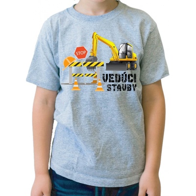 Fajntričko Kids detské tričko Bager Vedúci stavby sivá