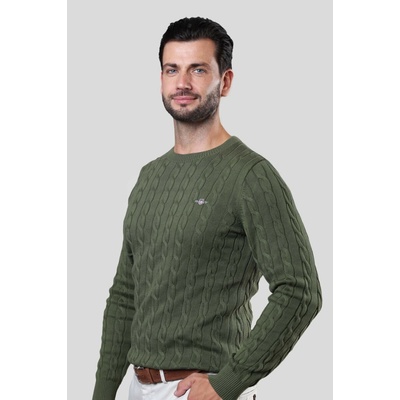 Gant Cotton Cable C-neck Moss Green – Zboží Dáma