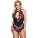 Cottelli Plus Size - floral body black-purple