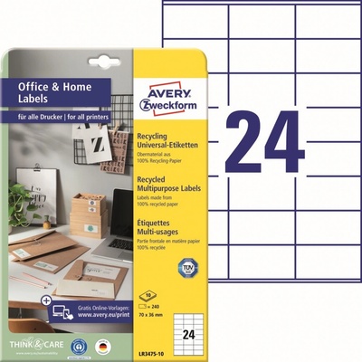 Avery Zweckform LR3475-10 Recyklované etikety 70x36 mm 240 ks bílé