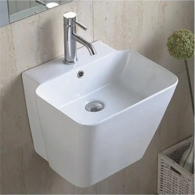 Inter Ceramic Мивка за баня ICC 4638, стенен монтаж, с отвор за смесител и преливник, порцелан, бял, 48x42x38см (4638)
