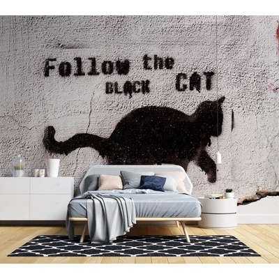 Gario Fototapeta Čierna mačka - sledovať čiernu mačku, betón Materiál: Vliesová, rozmery 200 x 140 cm