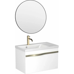 Krofam e-VOG комплект стенен шкаф 69 см бял/хром, Krofam e-VOG вградена мивка и огледало 70 см (159-0005+159-0501+149-0311)
