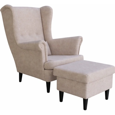 Kupžidle Visby + taburet s úložným prostorem masiv / látka šedá – Sleviste.cz