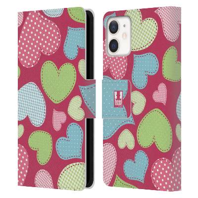 Pouzdro na mobil Apple Iphone 12 MINI - HEAD CASE - Srdíčka nášivky (Otevírací obal, kryt na mobil Apple Iphone 12 MINI - Velké srdce barevné)