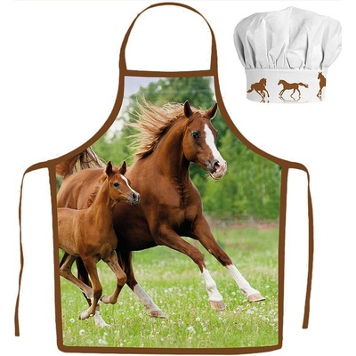 Jerry Fabrics Dětská zástěra KŮŇ set s čepicí hnědý