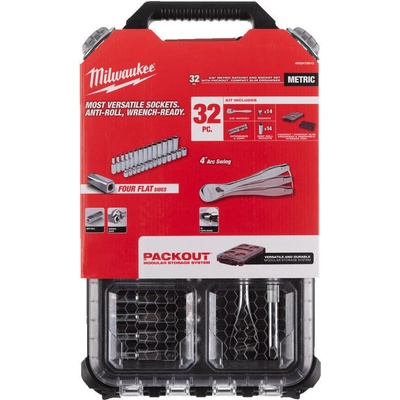 Milwaukee Комплект хромирани вложки с тресчотка 3/8" ' 32 части в Packout (4932478813)