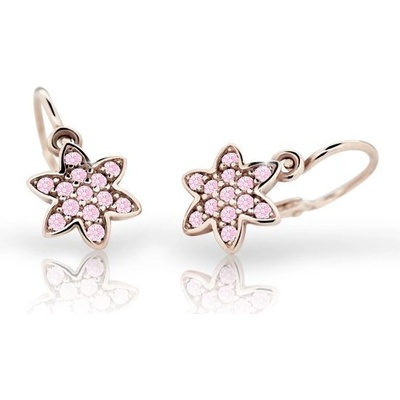 Danfil dětské náušnice kytičky C2206 z růžového zlata s kamínky Pink zapínání brizura
