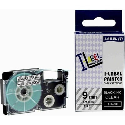 Compatible Съвместима лента с Casio XR-9X1, 9mm x 8m черен печат / прозрачен субстрат (XR9X)