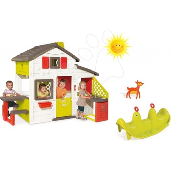 Smoby 8102012 Domček Priateľov s kuchynkou a tečúcou vodou + fúrik set s vedrom náradím a krhlou+kosačka