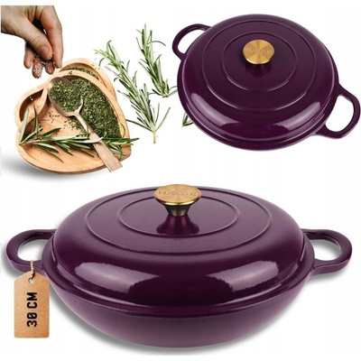 HAGE Nízký litinový hrnec smalt 3 l +pok 30 cm fialová indukce trouba