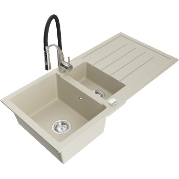 Mexen Andres гранитна мивка с 1, 5 отделения с отцедник и кухненски смесител Aster, бежов - 6515-69-73450-07 (6515-69-73450-07)