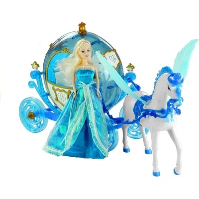LEAN TOYS Bábika s koňom a kočom modrá