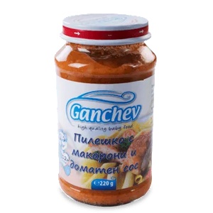 Ганчев пюре Пиле с макарони и доматен сос 12м+