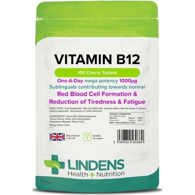 Lindens Health + Nutrition Vitamín B12 sublingvální Metylkobalamin 1000 µg 100 tablet