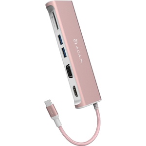 ADAM elements Casa Hub A03 - USB-C хъб с 2 USB изхода, HDMI порт, VGA порт и четец за карти памет за устройства с USB-C порт (розово злато) (AAPADHUBA03RG-1)