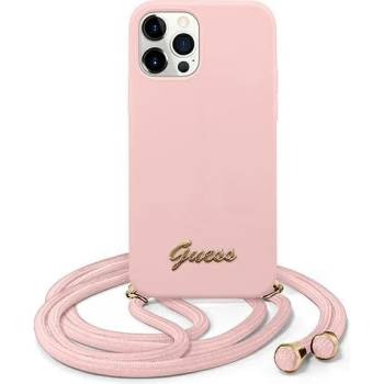 GUESS Калъф за телефон Guess Metal Logo Cord за iPhone 12 Pro Max, розов (GUE001079)