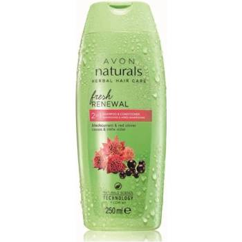 Avon Naturals revitalizační Shampoo a kondicionér 2v1 s květem jetele a černým rybízem pro vyčerpané vlasy bez lesku 250 ml