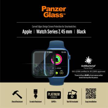 Panzer Стъклен протектор за часовник PanzerGlass за Apple watch Series 7, 45mm, AntiBacteria - Черен, 119587