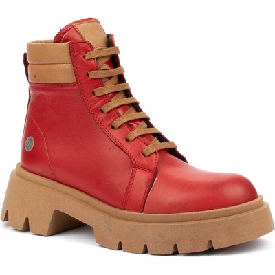 Червени дамски боти от естествена кожа