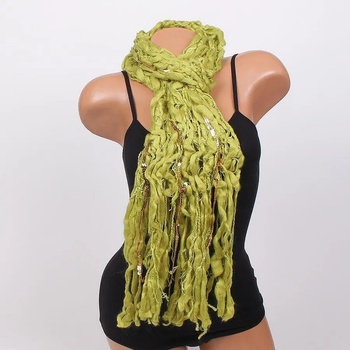 Image 1 of Плетен шал в цвят зелена маслина с ефектна декорация