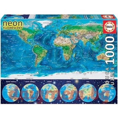 Educa Неонов пъзел EDUCA 16760 - 1000 части - Карта на Света "Neon (EDU16760)