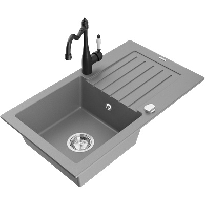 Mexen Pablo гранитна мивка с една камера и отцедник и кухненски смесител Carla, сив - 6510-71-670700-70 (6510-71-670700-70)