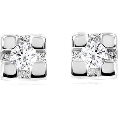 Šperky eshop briliantové z bílého zlata čtverec s kulatým diamantem puzetky BT509.84