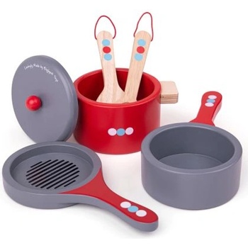 Bigjigs Toys - Детски дървен готварски комплект с тиган и тенджери (BJ616)