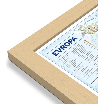 Excart Maps Evropa - nástěnná obecně zeměpisná mapa (ČESKY) 140 x 98 cm Varianta: mapa v dřevěném rámu, Provedení: Pegi přírodní