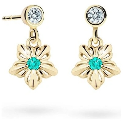 Danfil dětské náušnice kytičky C2238 ze žlutého zlata s kamínkem Mint Green zapínání balónek