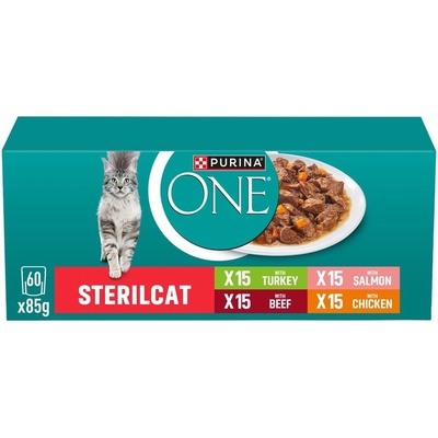 PURINA ONE STERILCAT Multipack пиле, говеждо, сьомга и пуйка в сос 60x85г