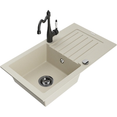 Mexen Pablo гранитна мивка с 1 отделение с отцедник и кухненски смесител Carla, бежов - 6510-69-670700-70 (6510-69-670700-70)