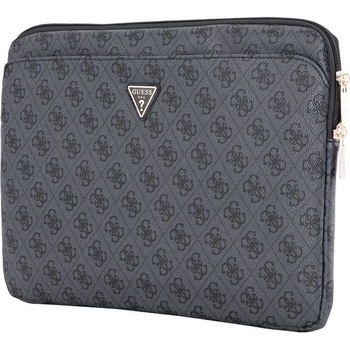 GUESS PU 4G Triangle Logo Sleeve 14 - дизайнерски луксозен кожен калъф за MacBook Air 13, MacBook Pro 13, MacBook Pro 14 и лаптопи до 14 инча (черен)