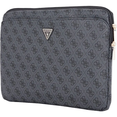 GUESS PU 4G Triangle Logo Sleeve 14 - дизайнерски луксозен кожен калъф за MacBook Air 13, MacBook Pro 13, MacBook Pro 14 и лаптопи до 14 инча (черен)