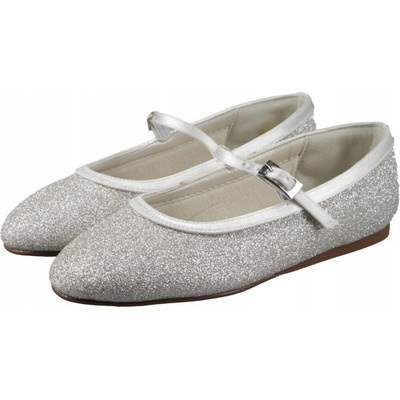 Juniorské boty baleríny na přijímání k prvnímu svatému přijímání dětské stříbrné