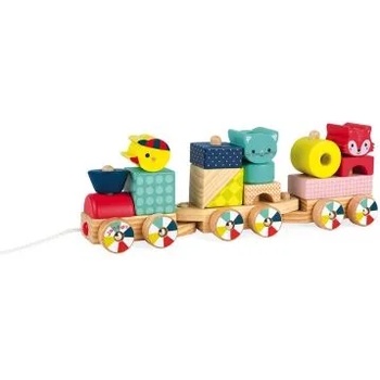 Image 1 of Janod - Дървено влакче за нанизване и дърпане - Бебета горски животни (J08022)