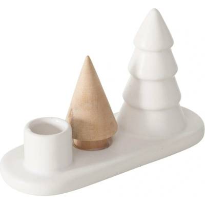 Boltze Home Svícen na jednu svíčku NEVIA, vánoční stromky z kamene a porcelánu, bílá bílá